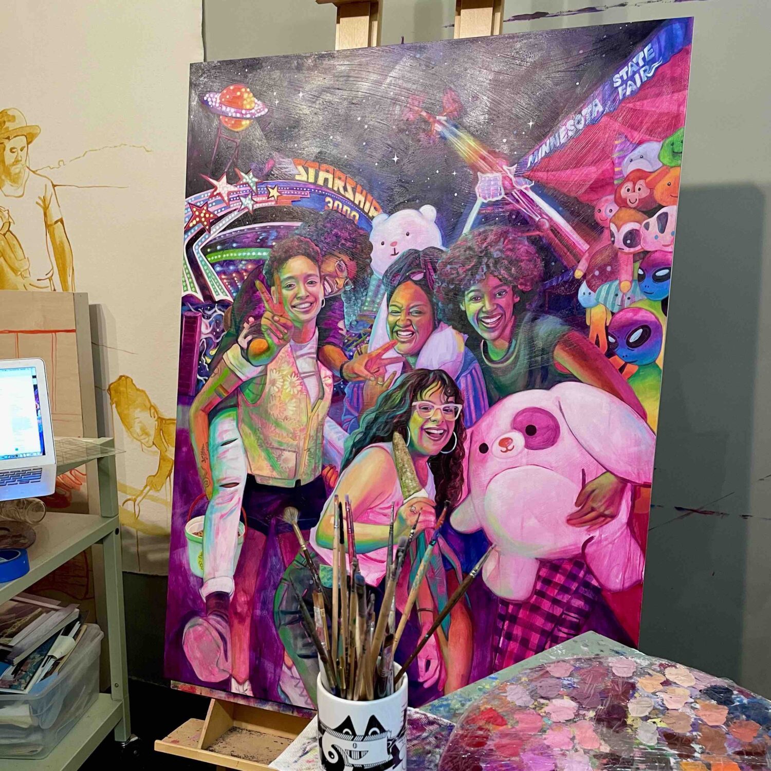 2022 Minnesota State Fair Official Commemorative Art by Leslie Barlow on an easel in her studio