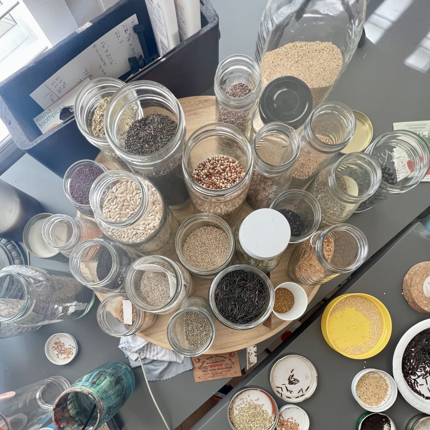 a variety of seeds used to create the art piece.
